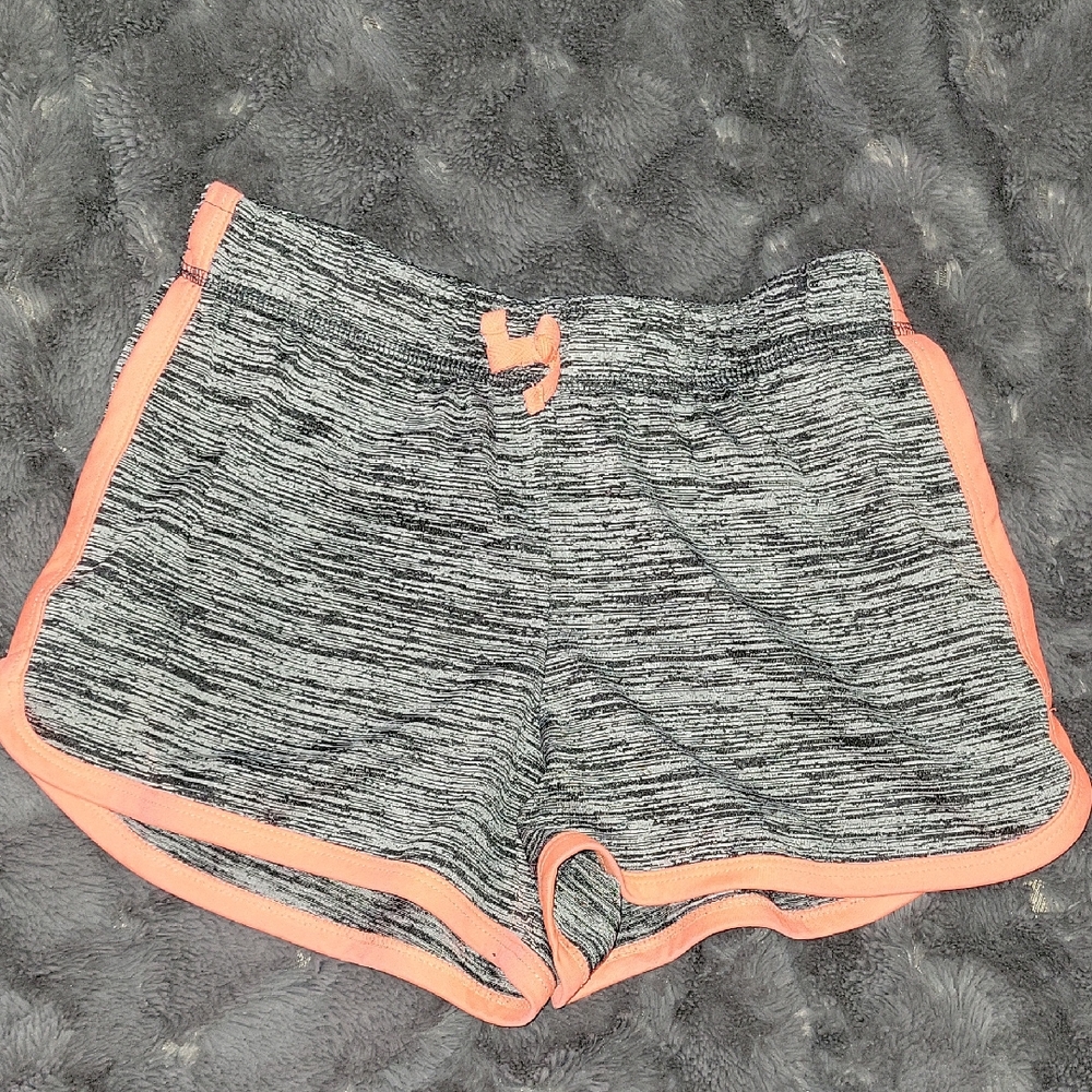Gray and Pink Athletic Shorts with Elastic Waistband
